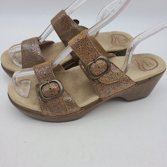 Dansko Sophie Shoes Womens 39 US Size 8.5 to 9 Tan Silver Iridescent Leather - Picture 4 of 14